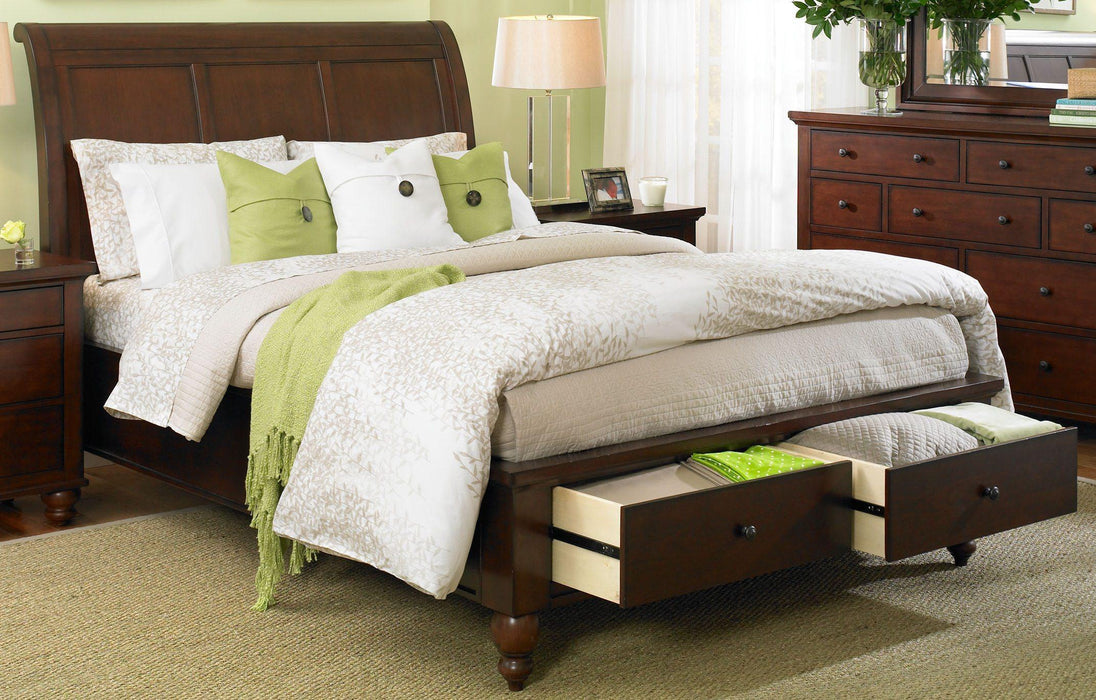 Aspenhome Cambridge California King Sleigh Storage Bed in Brown Cherry