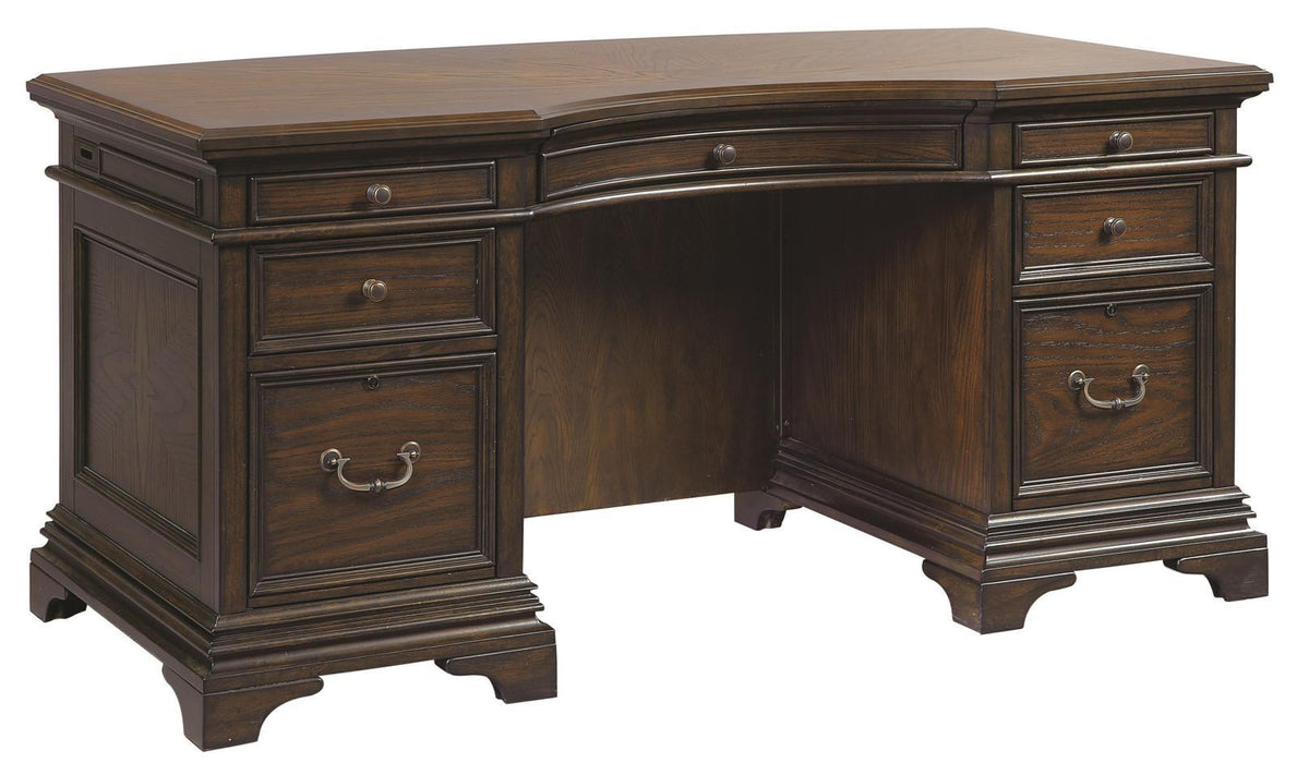 Aspenhome Essex 66" Curved Executive Desk in Molasses Brown