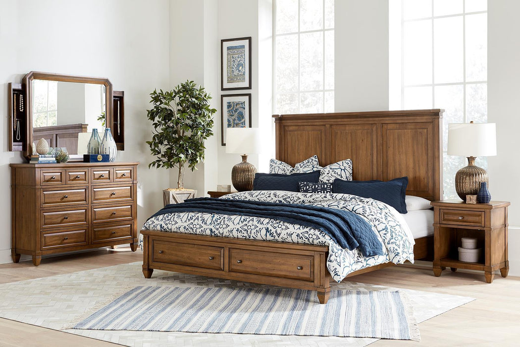 Aspenhome Furniture Thornton California King Panel Storage Bed in Sienna