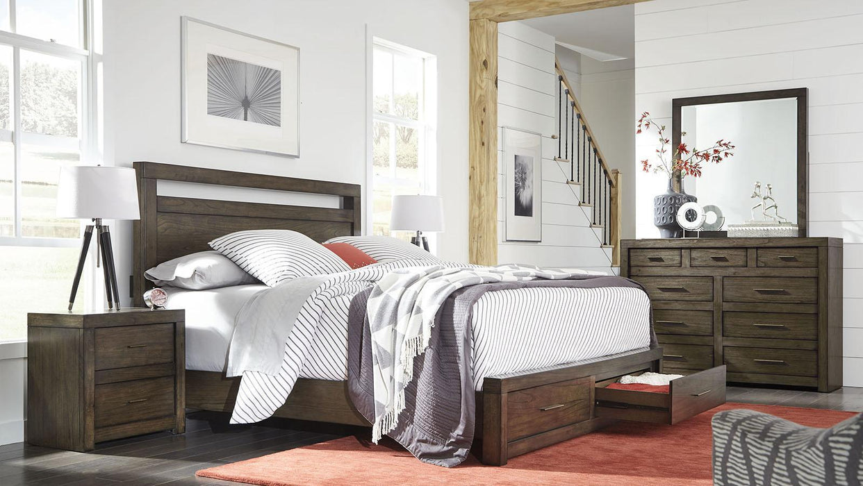 Aspenhome Modern Loft King Panel Storage Bed in Brownstone