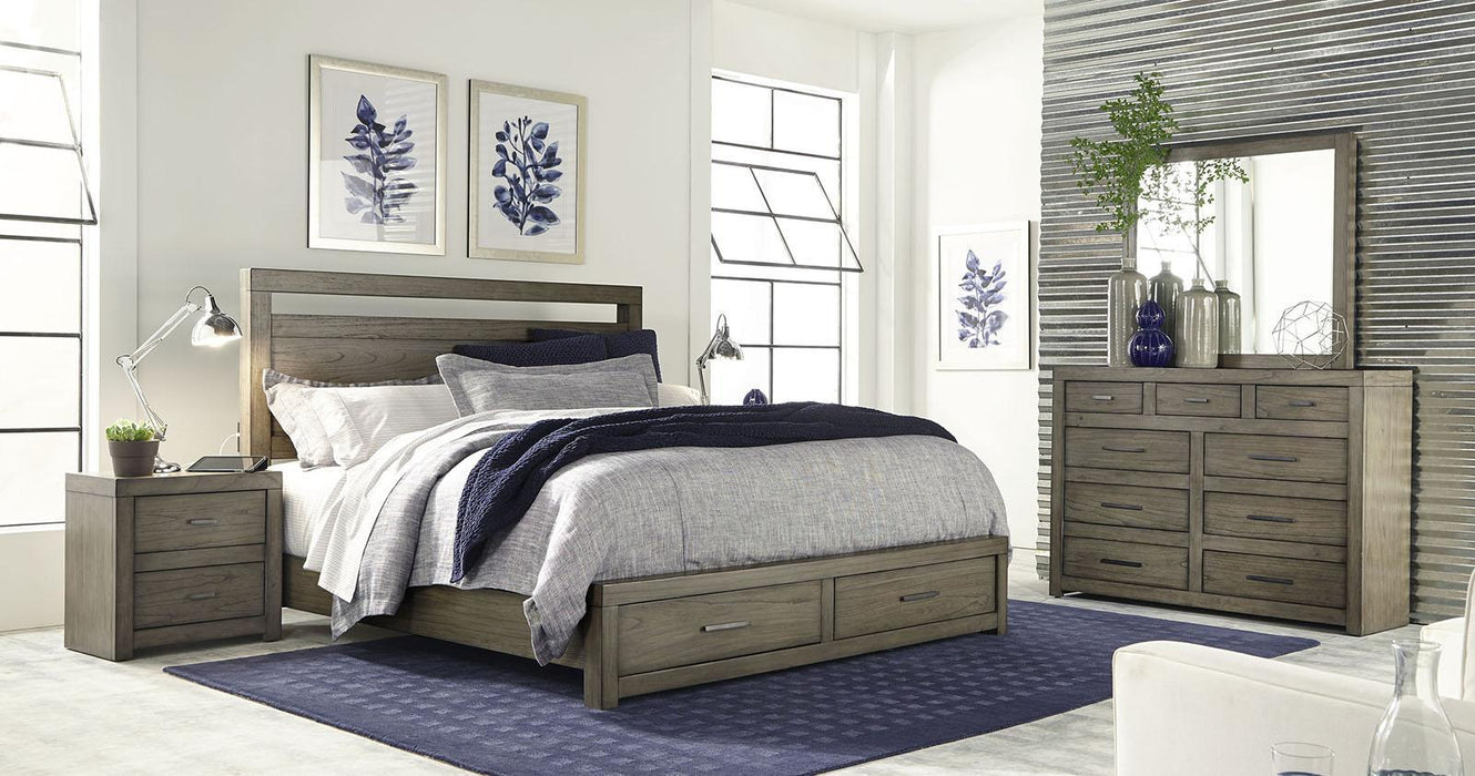 Aspenhome Modern Loft King Panel Storage Bed in Greystone