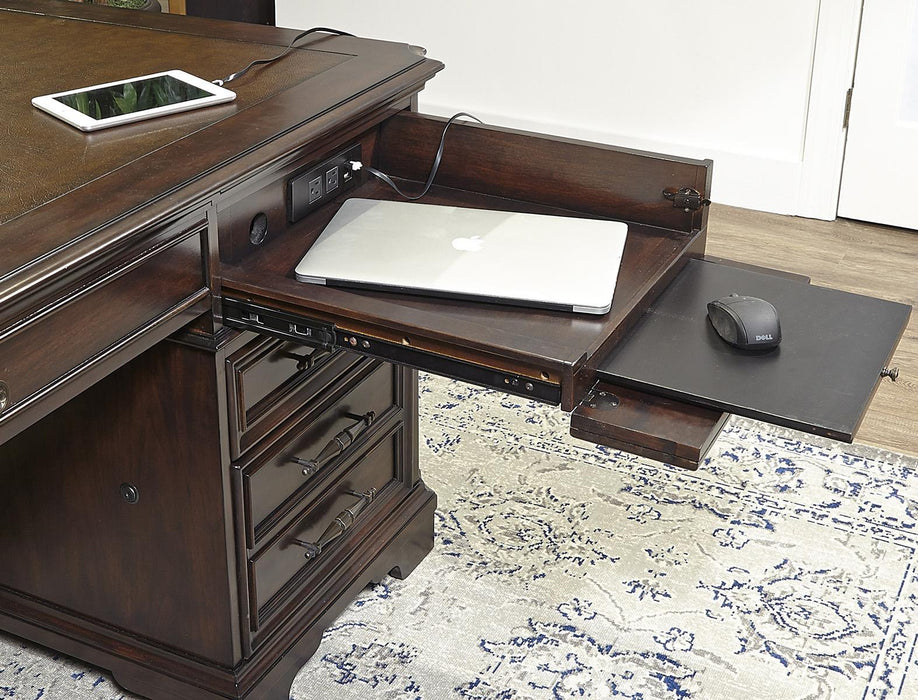 Aspenhome Sheffield 75" Executive Desk Set in Warm Rubbed Brown I39-300T-300B