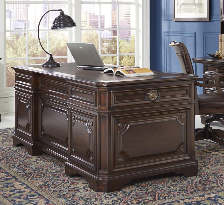 Aspenhome Sheffield 75" Executive Desk Set in Warm Rubbed Brown I39-300T-300B