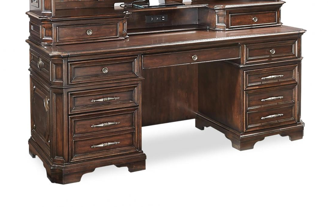 Aspenhome Sheffield 75" Credenza Desk in Warm Rubbed Brown