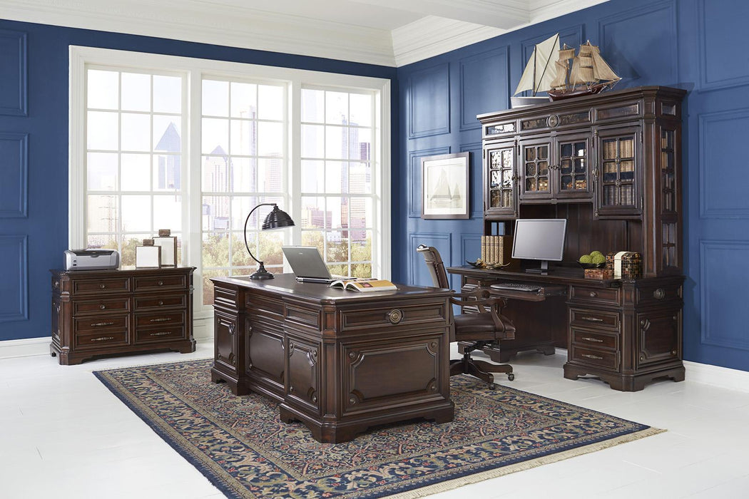 Aspenhome Sheffield 75" Executive Desk Set in Warm Rubbed Brown I39-300T-300B