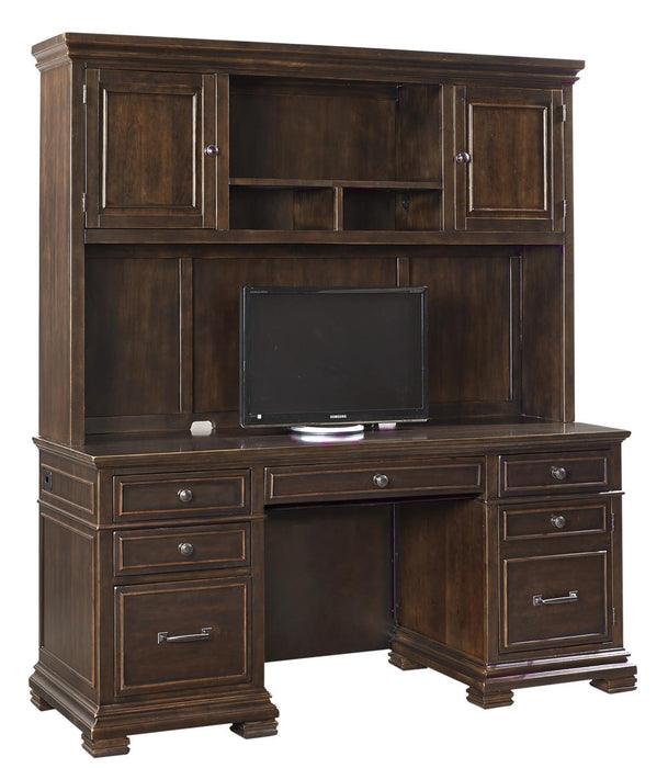 Aspenhome Weston 66" Credenza Desk with Hutch in Brown/317 image