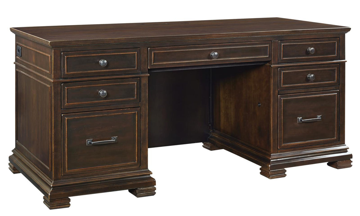 Aspenhome Weston 66" Executive Desk with Power in Brown image