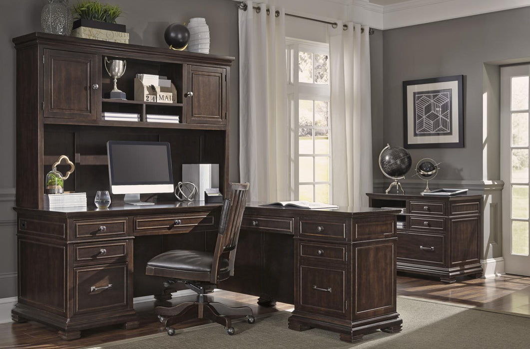 Aspenhome Weston 66" Desk, 48" Return Desk and Hutch in Brown