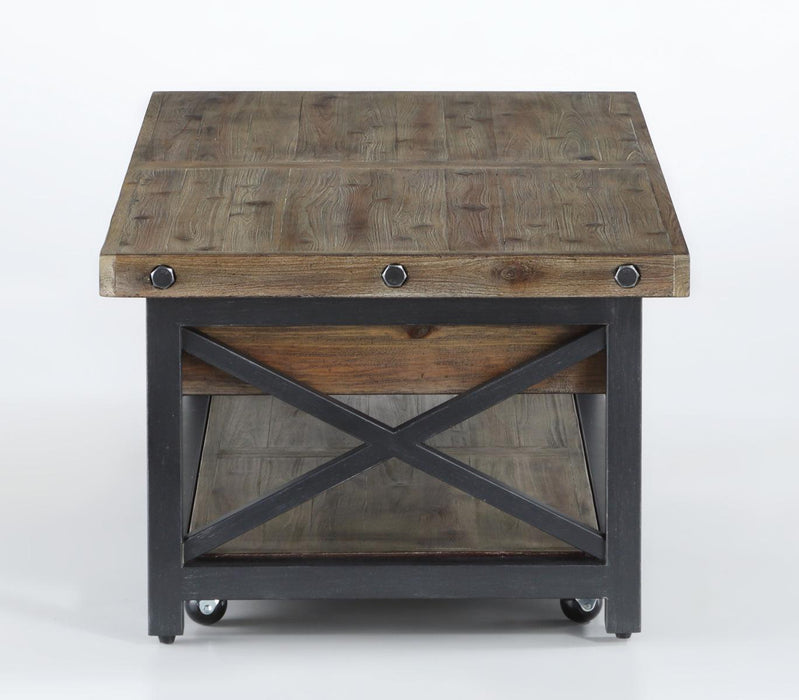 Flexsteel Carpenter Rectangular Lift-Top Cocktail Table with Casters in Rustic Gray