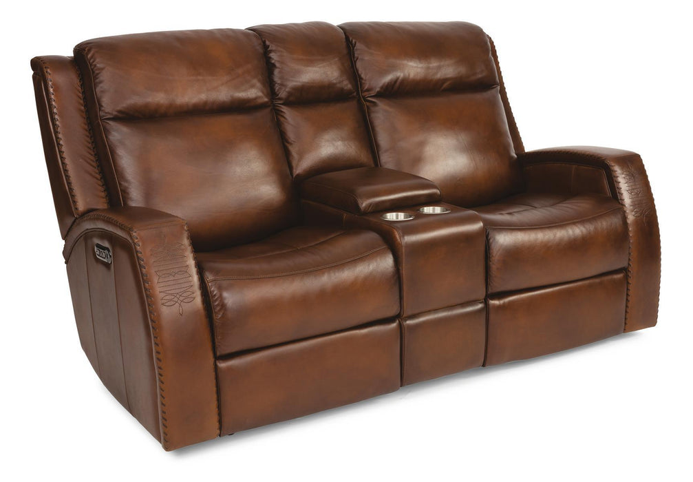 Flexsteel Latitudes Mustang Leather Power Reclining Loveseat w/Console & Power Headrests