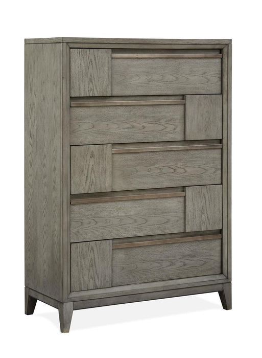 Magnussen Furniture Atelier Drawer Chest in Nouveau Grey, Palladium Metal