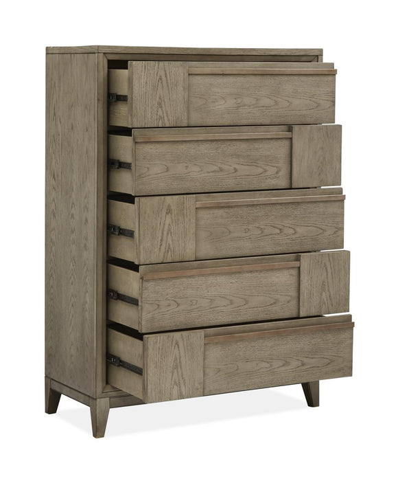 Magnussen Furniture Atelier Drawer Chest in Nouveau Grey, Palladium Metal