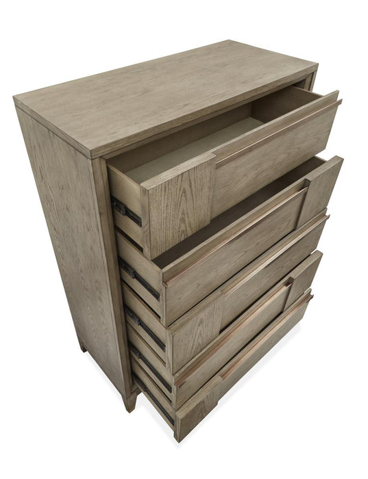 Magnussen Furniture Atelier Drawer Chest in Nouveau Grey, Palladium Metal