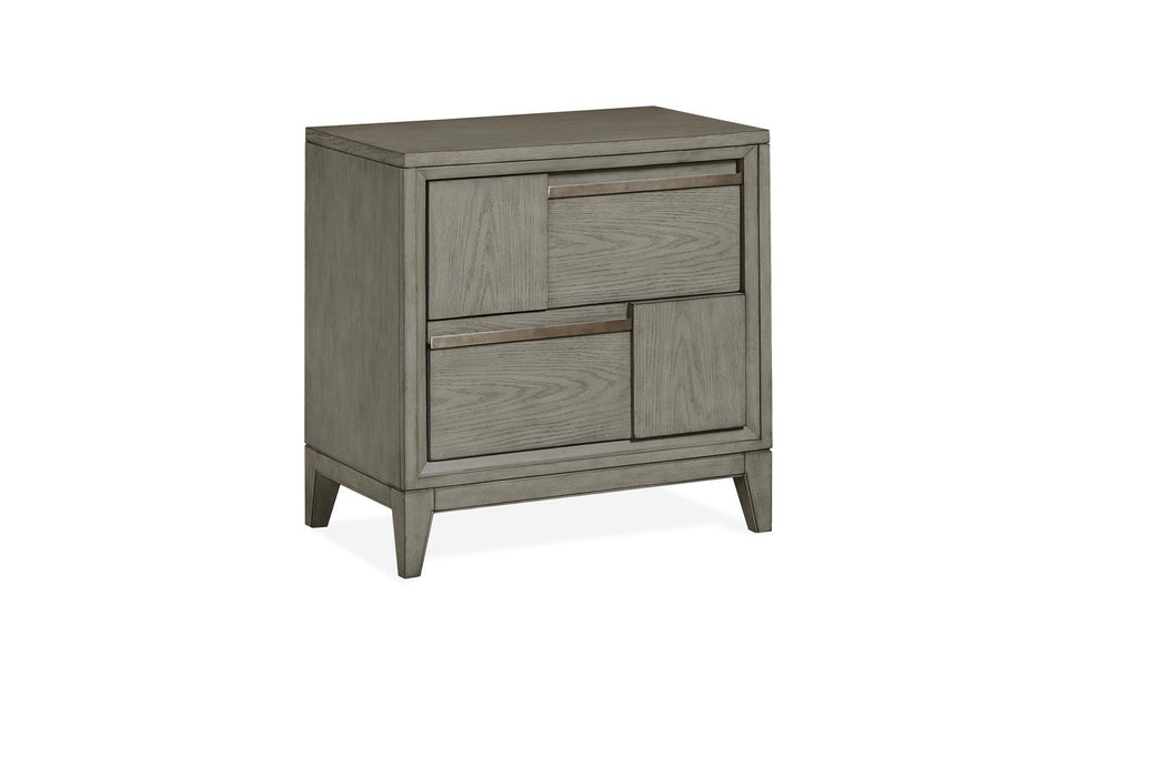 Magnussen Furniture Atelier Drawer Nightstand in Nouveau Grey, Palladium Metal