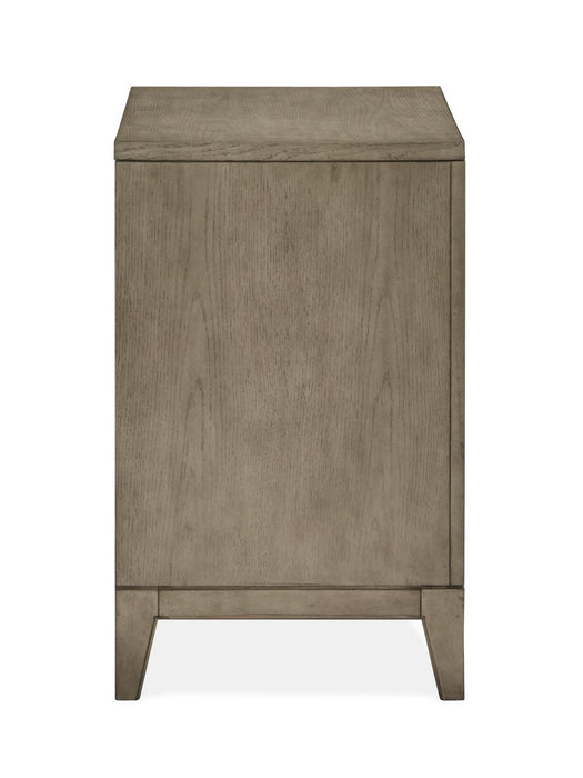 Magnussen Furniture Atelier Drawer Nightstand in Nouveau Grey, Palladium Metal