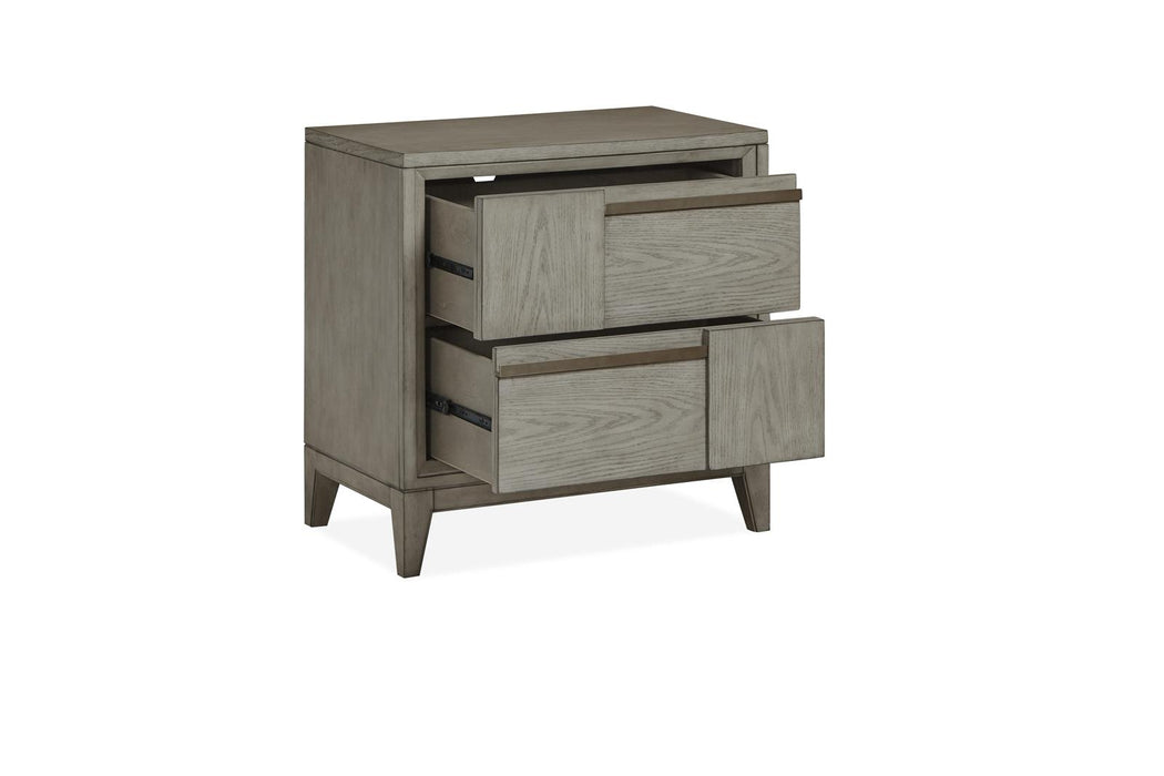 Magnussen Furniture Atelier Drawer Nightstand in Nouveau Grey, Palladium Metal