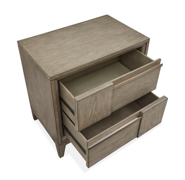 Magnussen Furniture Atelier Drawer Nightstand in Nouveau Grey, Palladium Metal