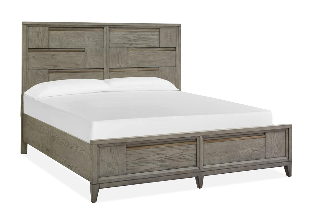 Magnussen Furniture Atelier King Panel Bed in Nouveau Grey, Palladium Metal