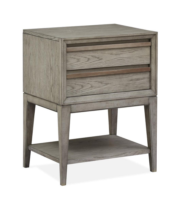 Magnussen Furniture Atelier Open Nightstand in Nouveau Grey, Palladium Metal