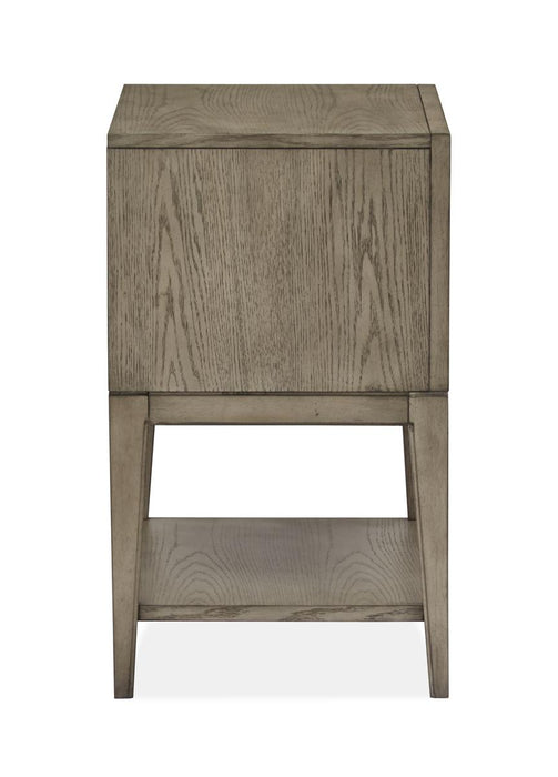 Magnussen Furniture Atelier Open Nightstand in Nouveau Grey, Palladium Metal