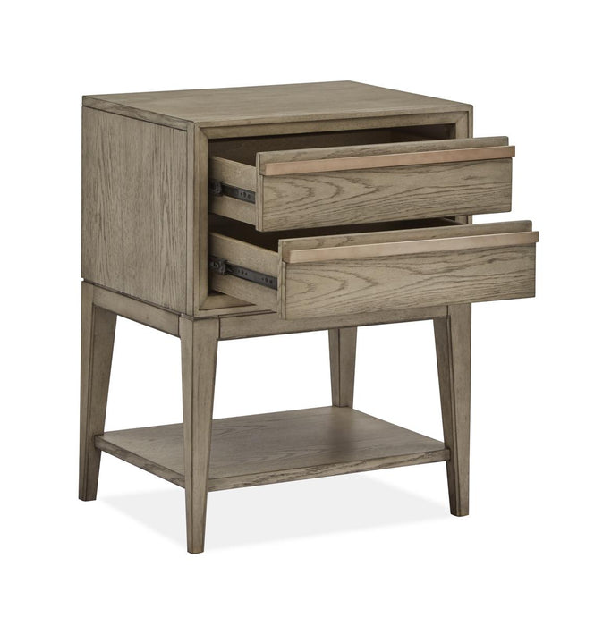 Magnussen Furniture Atelier Open Nightstand in Nouveau Grey, Palladium Metal