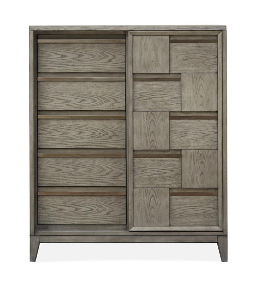 Magnussen Furniture Atelier Sliding Door Chest in Nouveau Grey, Palladium Metal image