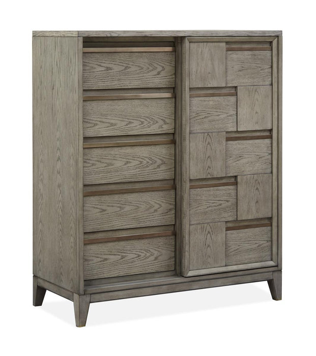 Magnussen Furniture Atelier Sliding Door Chest in Nouveau Grey, Palladium Metal