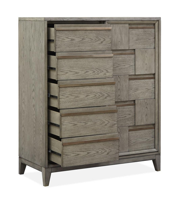 Magnussen Furniture Atelier Sliding Door Chest in Nouveau Grey, Palladium Metal