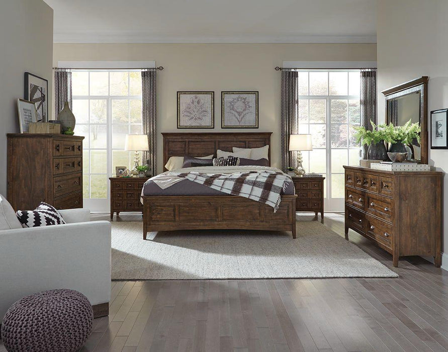 Magnussen Furniture Bay Creek California King Panel Bed with Regular Rails in Toasted Nutmeg