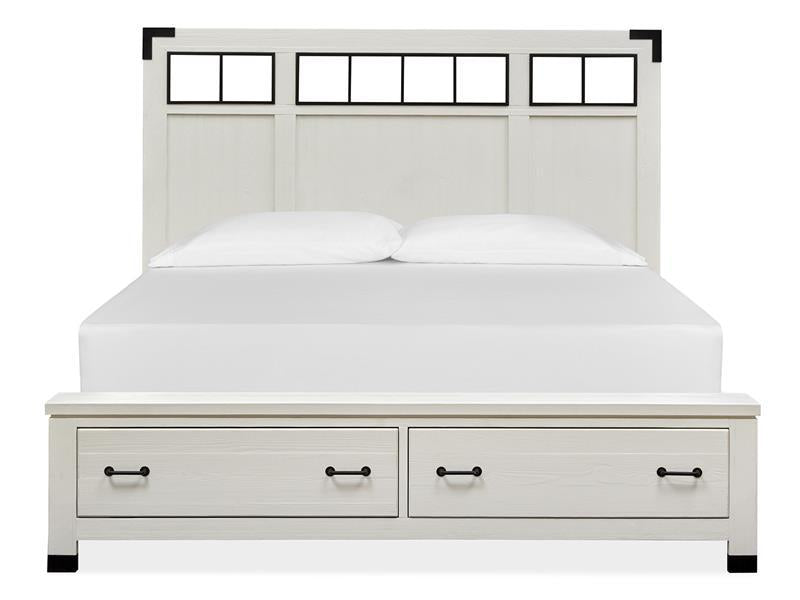 Magnussen Furniture Harper Springs California King Panel Storage Bed with Metal/Wood in Silo White