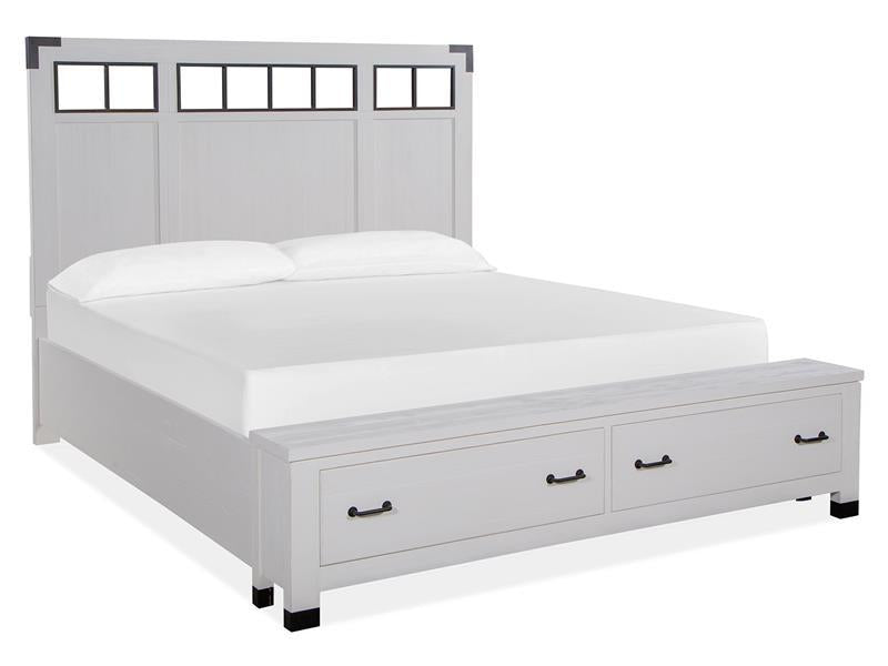 Magnussen Furniture Harper Springs King Panel Storage Bed with Metal/Wood in Silo White