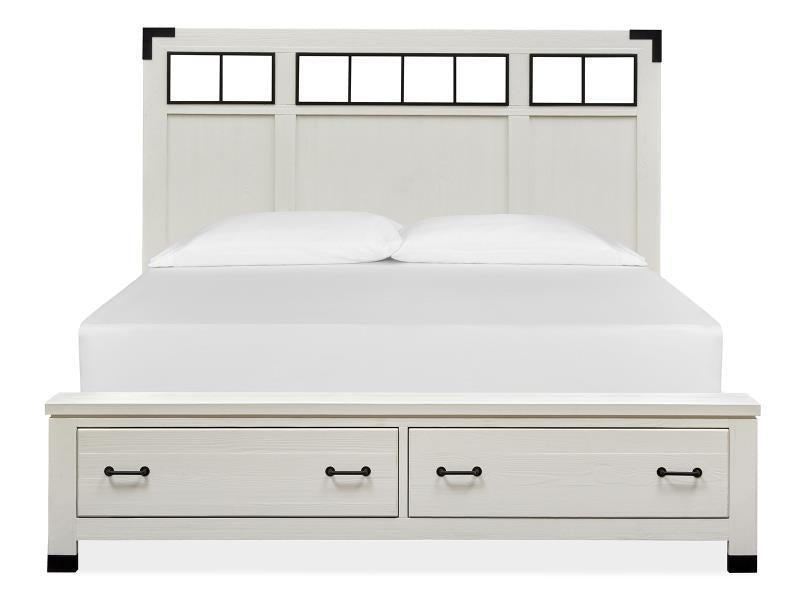 Magnussen Furniture Harper Springs Queen Panel Storage Bed with Metal/Wood in Silo White