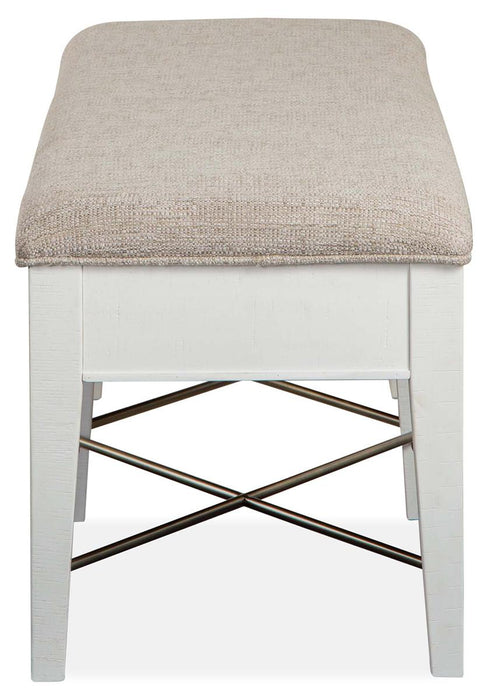 Magnussen Furniture Heron Cove Bench with Upholstered Seat in Chalk White