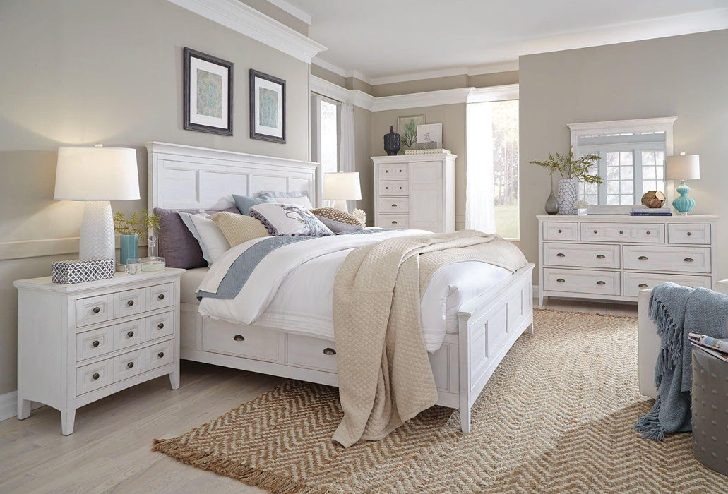 Magnussen Furniture Heron Cove California King Panel Bed w/ Storage Rails in Chalk White B4400-75