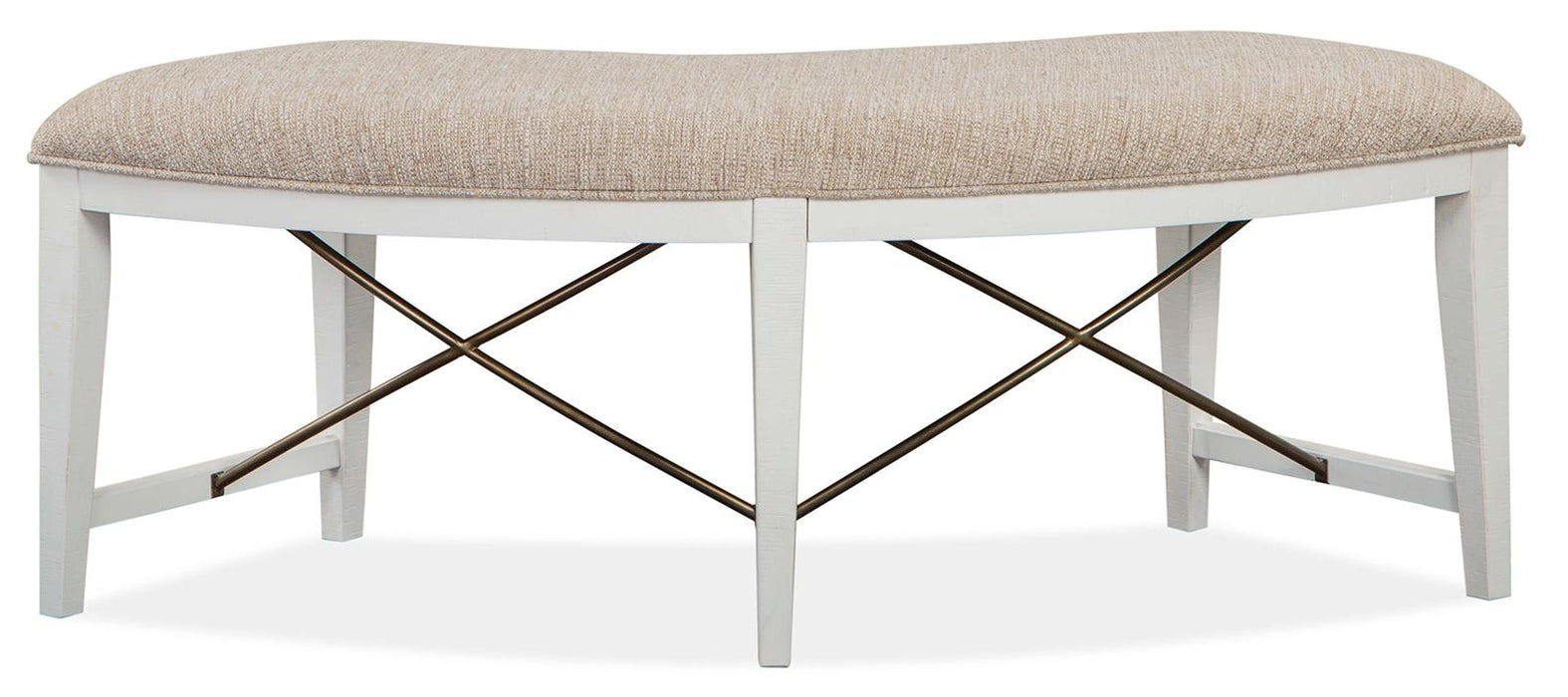 Magnussen Furniture Heron Cove Curved Bench with Upholstered Seat in Chalk White