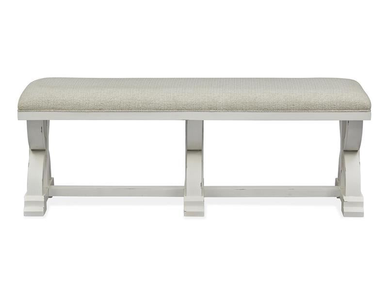 Magnussen Furniture Hutcheson Bench with Upholstered Seat in Berkshire Beige and Homestead White