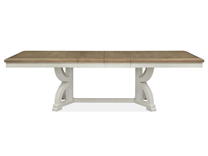 Magnussen Furniture Hutcheson Trestle Dining Table in Berkshire Beige and Homestead White