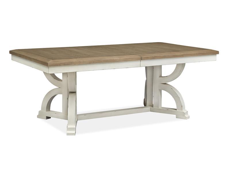 Magnussen Furniture Hutcheson Trestle Dining Table in Berkshire Beige and Homestead White