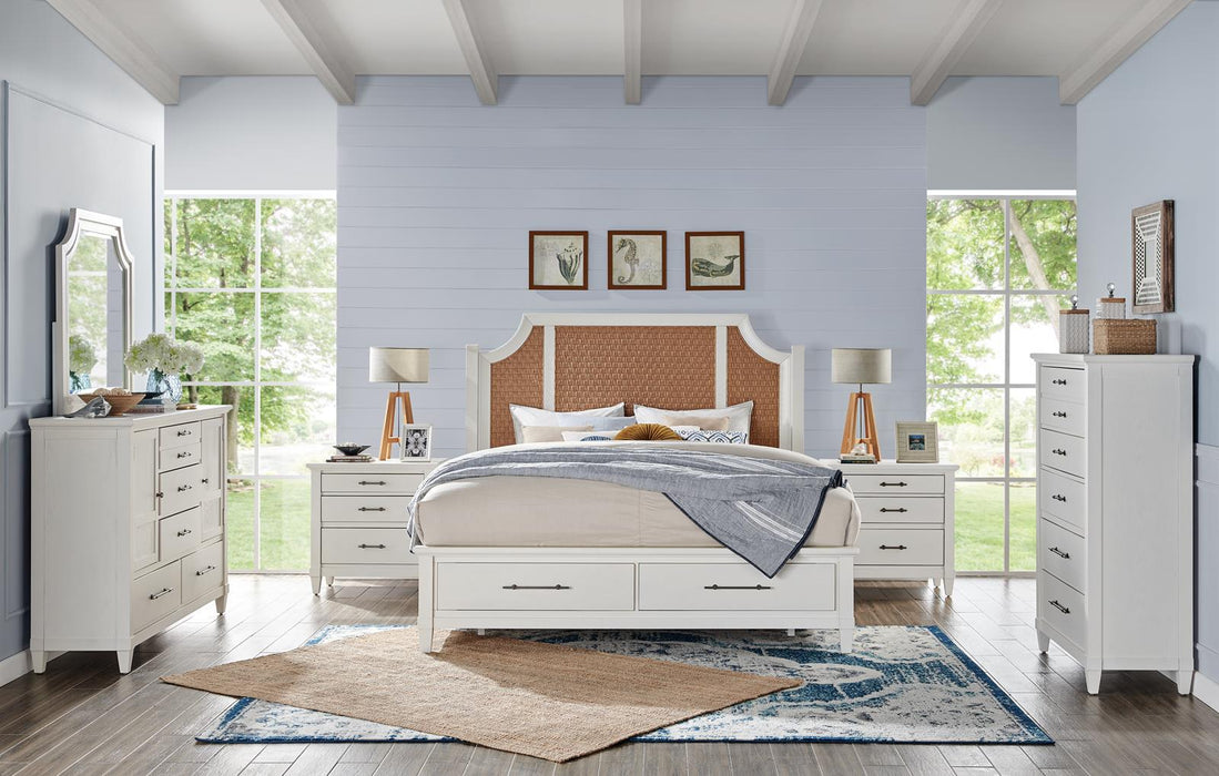 Magnussen Furniture Lola Bay California King Arched Woven Storage Bed in Seagull White