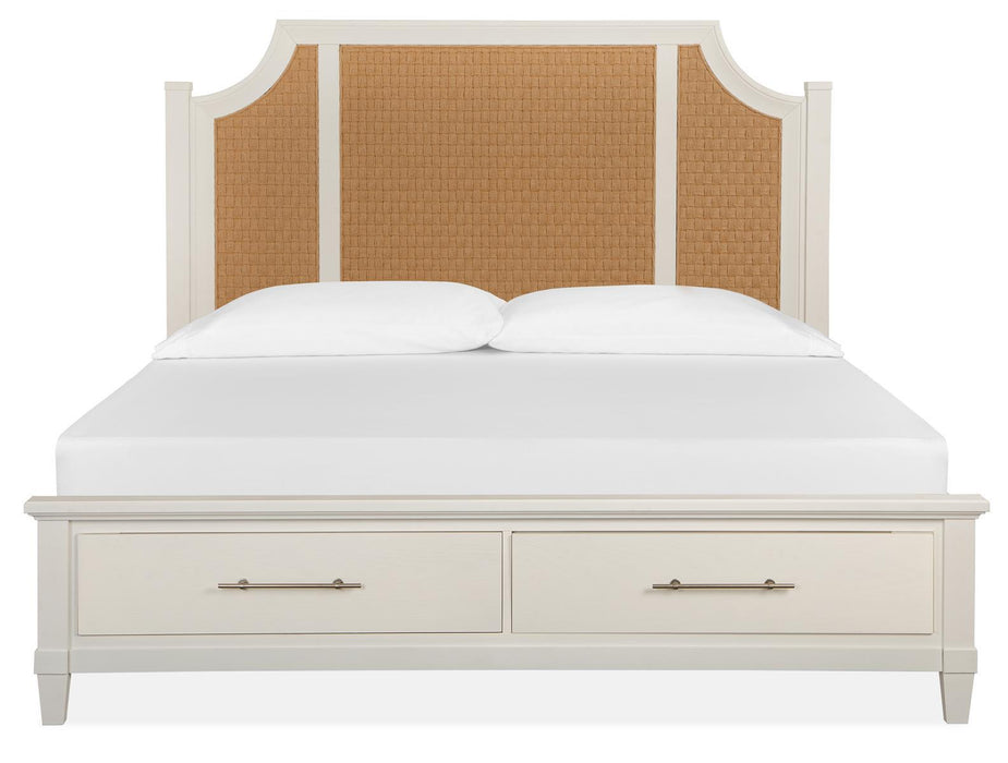 Magnussen Furniture Lola Bay King Arched Woven Storage Bed in Seagull White