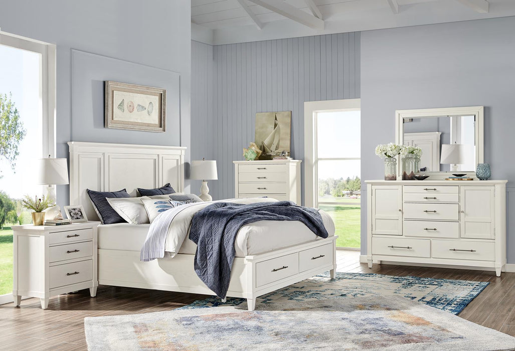 Magnussen Furniture Lola Bay King Panel Storage Bed in Seagull White