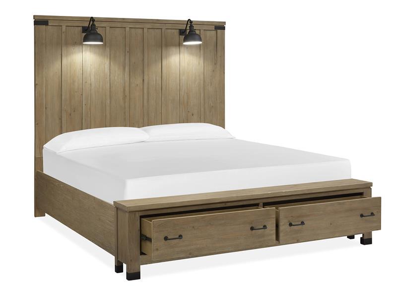 Magnussen Furniture Madison Heights King Panel Storage Bed in Weathered Fawn