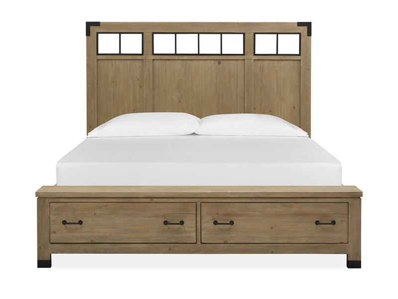 Magnussen Furniture Madison Heights King Panel Storage Bed with Metal/Wood in Weathered Fawn