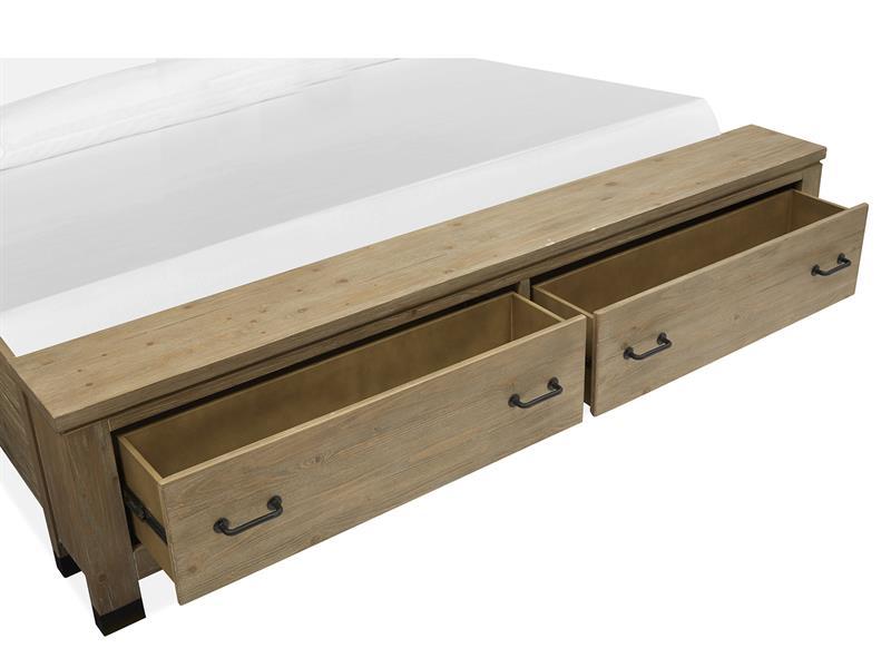 Magnussen Furniture Madison Heights Queen Panel Storage Bed with Metal/Wood in Weathered Fawn