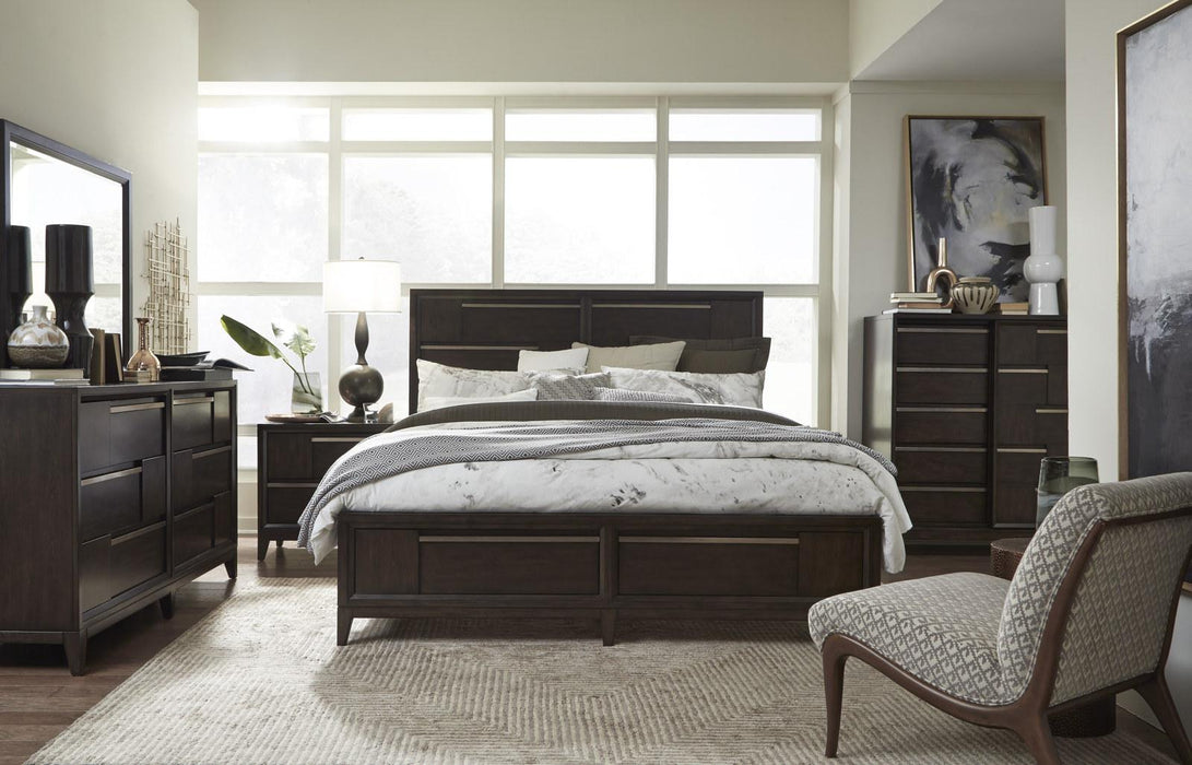 Magnussen Furniture Modern Geometry California King Panel Storage Bed in French Roast