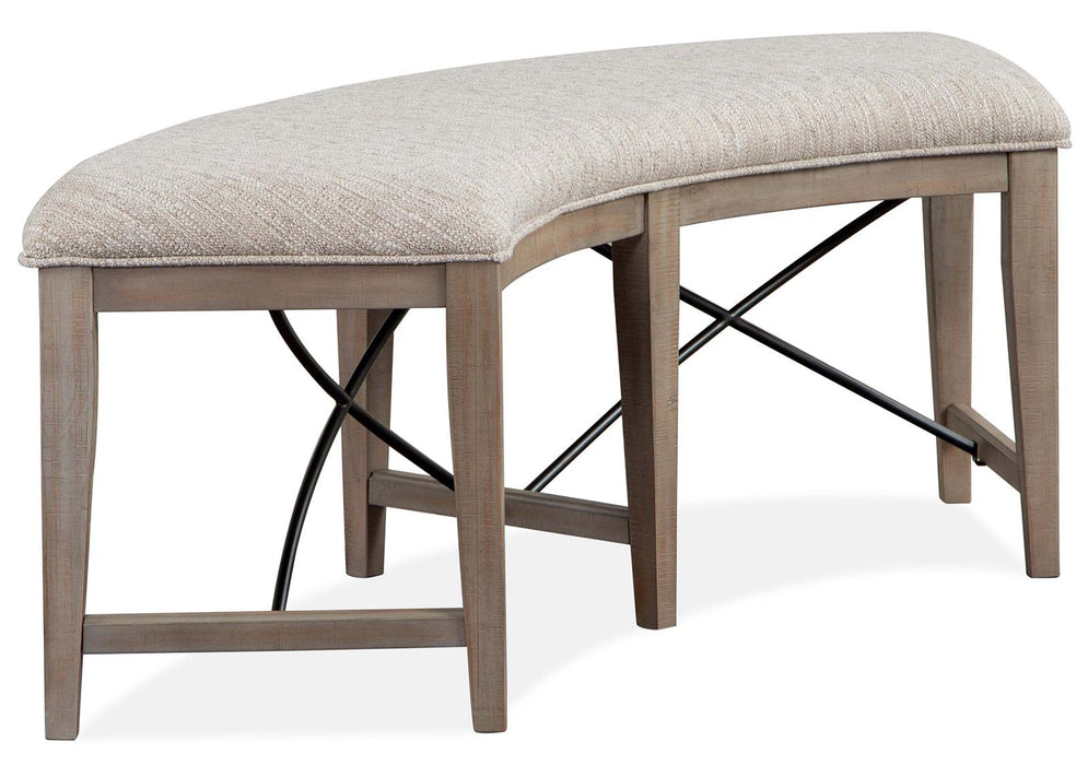 Magnussen Furniture Paxton Place Curved Bench w/ Upholstered Seat in Dovetail Grey