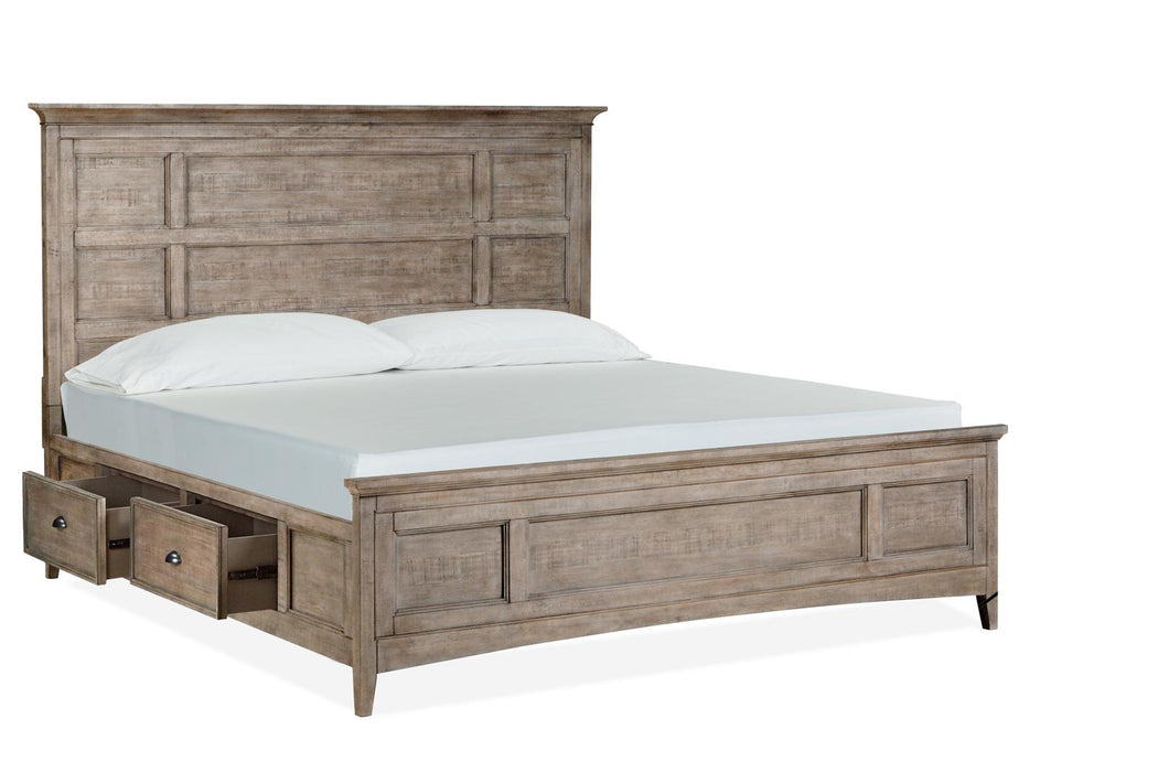 Magnussen Furniture Paxton Place Queen Panel Bed with Storage Rails in Dovetail Grey