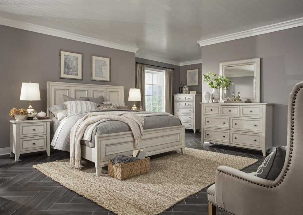 Magnussen Furniture Raelynn California King Panel Bed in Weathered White