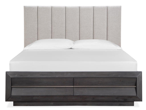 Magnussen Furniture Wentworth Village California King Upholstered Bed with Storage Footboard in Sandblasted Oxford Black image