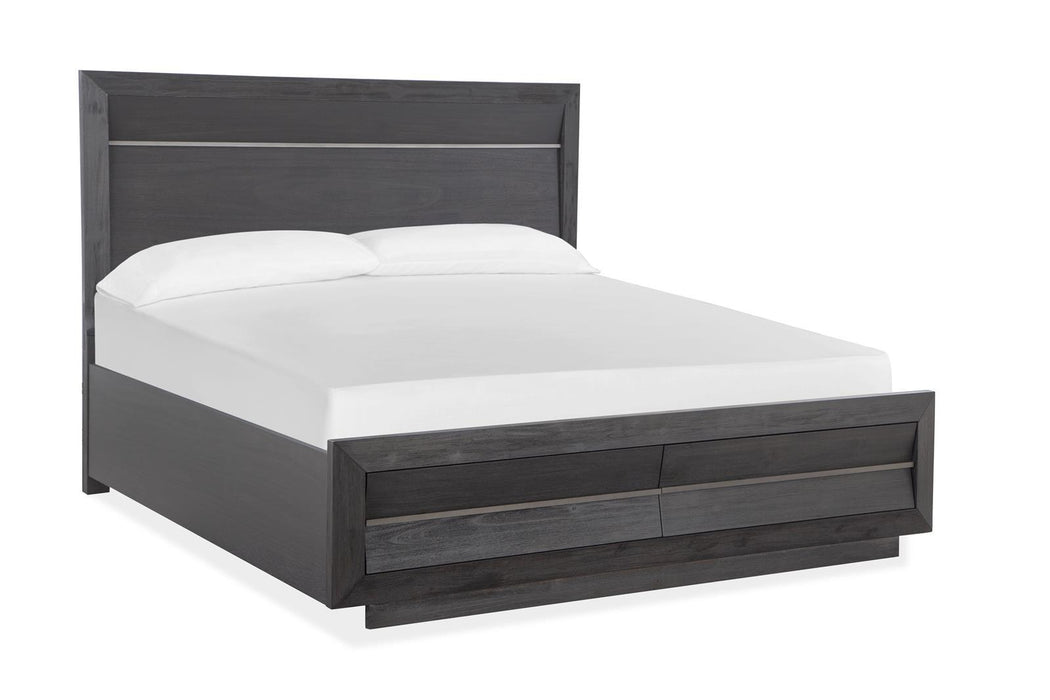 Magnussen Furniture Wentworth Village California King Wood/Metal Panel Storage Bed in Sandblasted Oxford Black